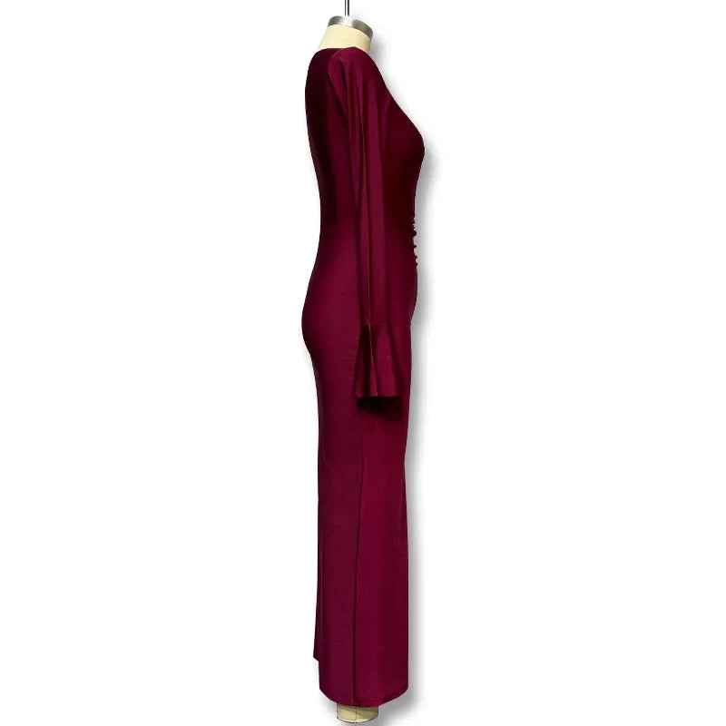 Ruched Shiny Fabric and Shaping Maxi Dress - Anahel