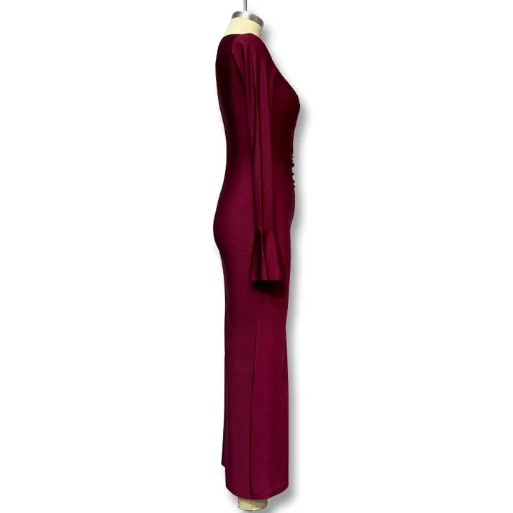 Ruched Shiny Fabric and Shaping Maxi Dress - Anahel