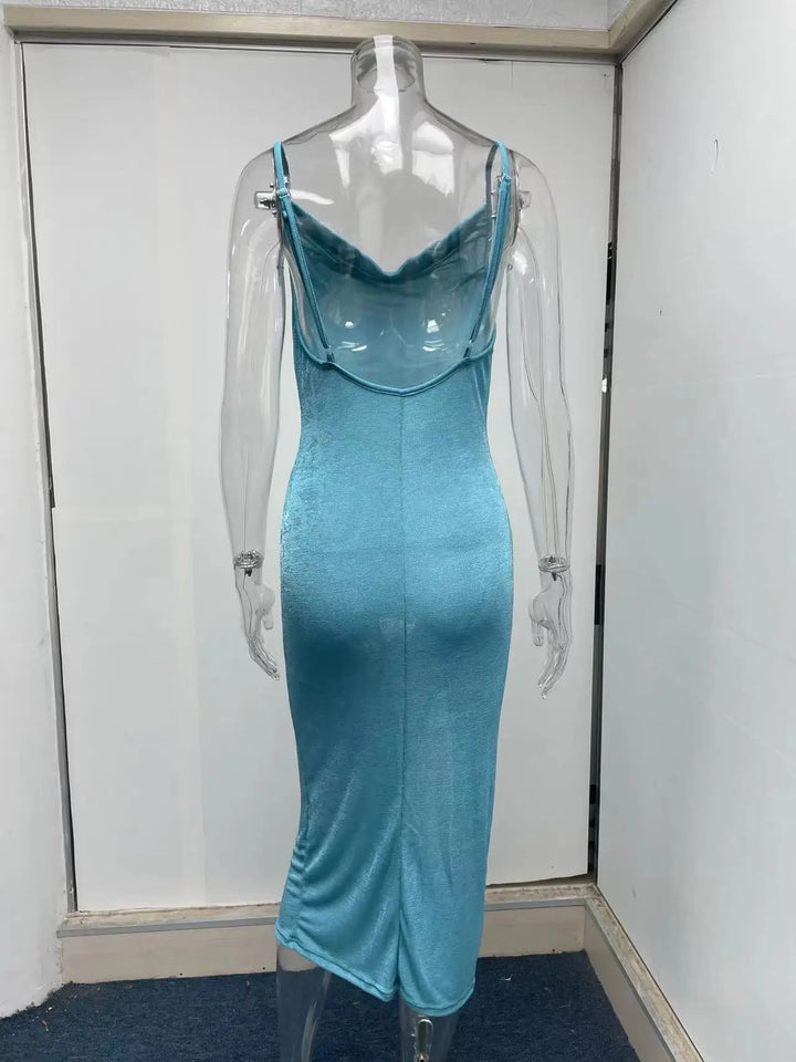 Summer midi knitted dress with slit decoration - Smile