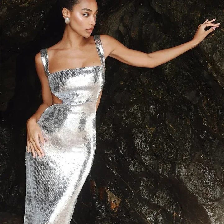 Sequin Maxi Dress with Open Back and Waist - Catalina