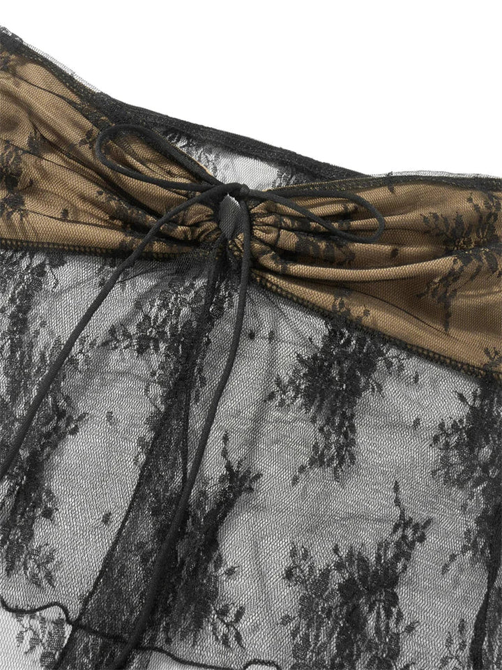 Two-Piece Set: Maxi Skirt and Top with Illustration Decoration - Gisel