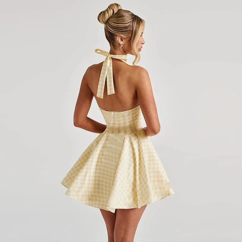 Mini A-Line Dress with Neck Tie - Nelly