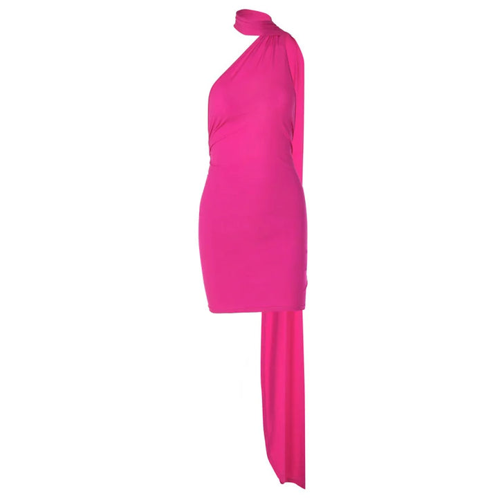 Mini dress with ruching, open back, and hoop decoration - CAROLINA
