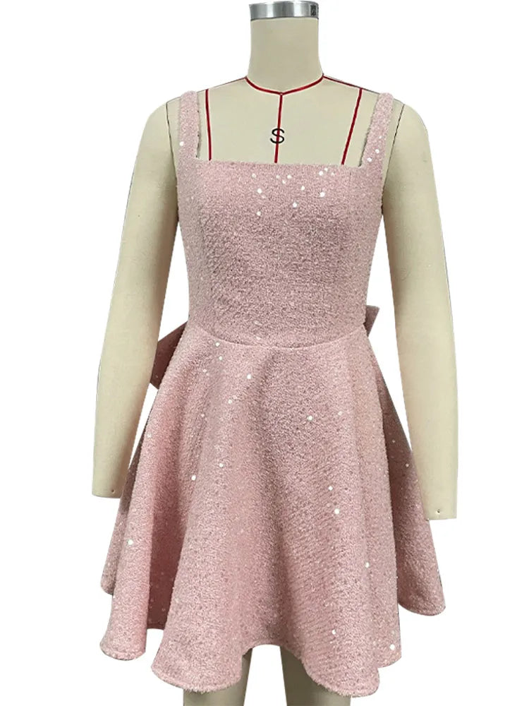 A-Line Mini Sequin Dress with Bow Detail on Back - Alayna