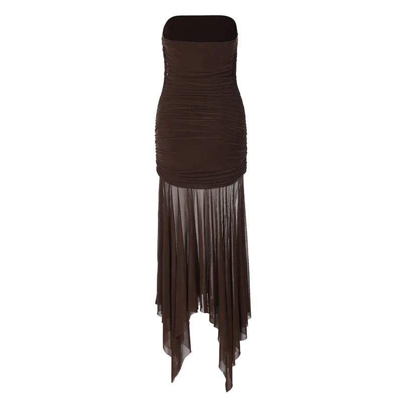 Strapless Maxi Dress with Chiffon Detail - Sicily