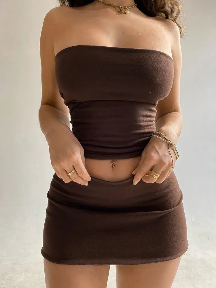 Two-Piece Set: Strapless Top and Mini Skirt - Tani