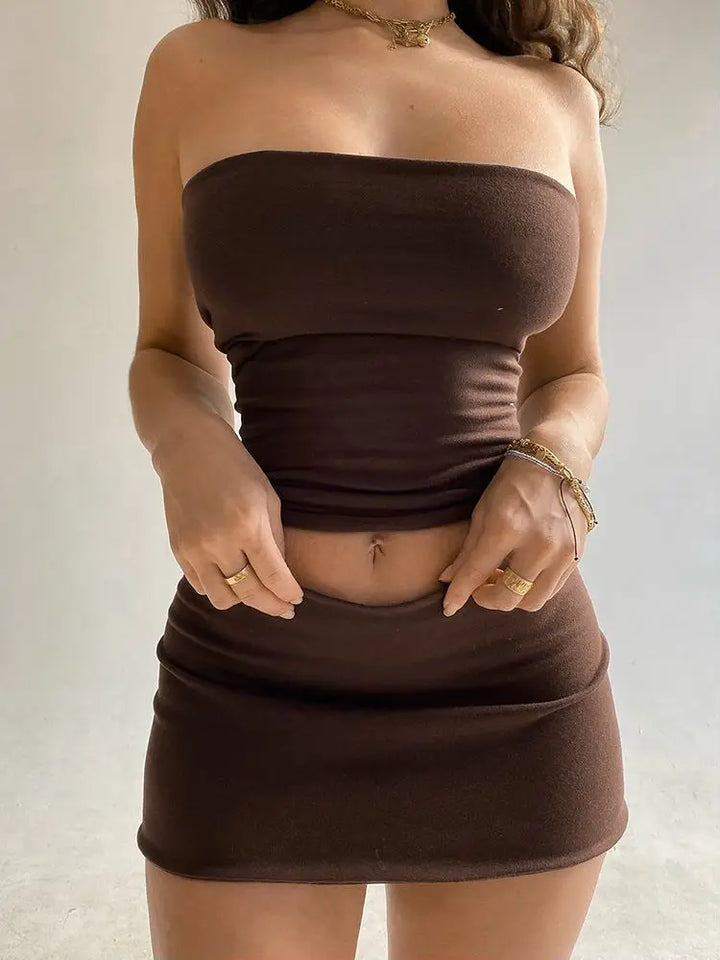 Two-Piece Set: Strapless Top and Mini Skirt - Tani