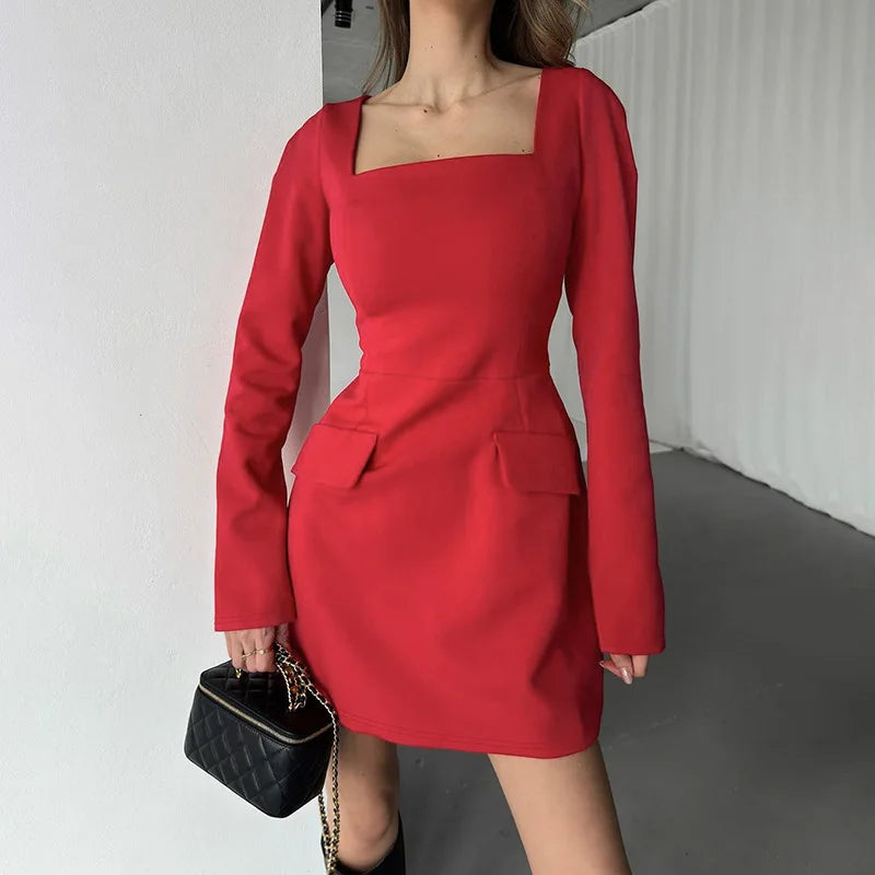 Tailored A-line mini dress with back tie waist and pocket detail - Yar