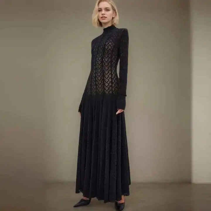 Elegant evening maxi dress with woven A-line design - Libby
