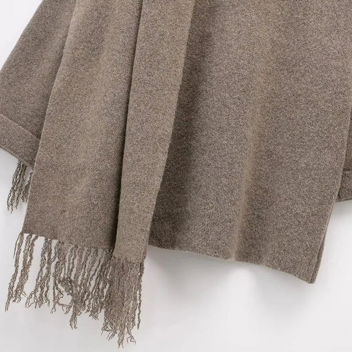 Wool Coat with Scarf Design, Button and Pocket Details - Lorenzo