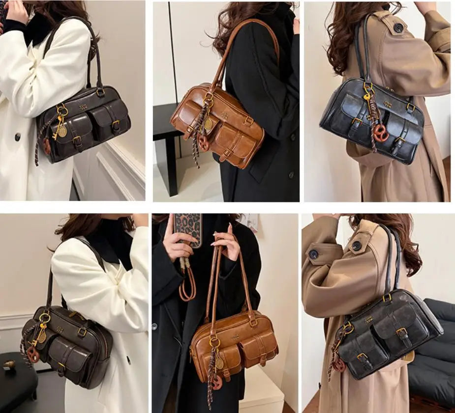 תיק דמוי עור בעיצוב וינטג' בעיטור אקססוריז