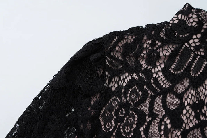 Lace mini dress with turtleneck collar and button decoration - Kimora