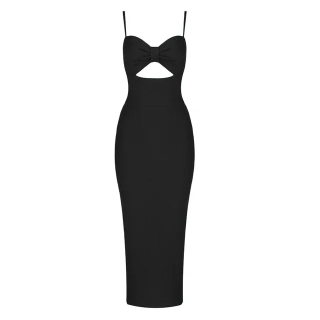 Fitted Midi Dress with Shaping Fabric and Cutout Design - Nili