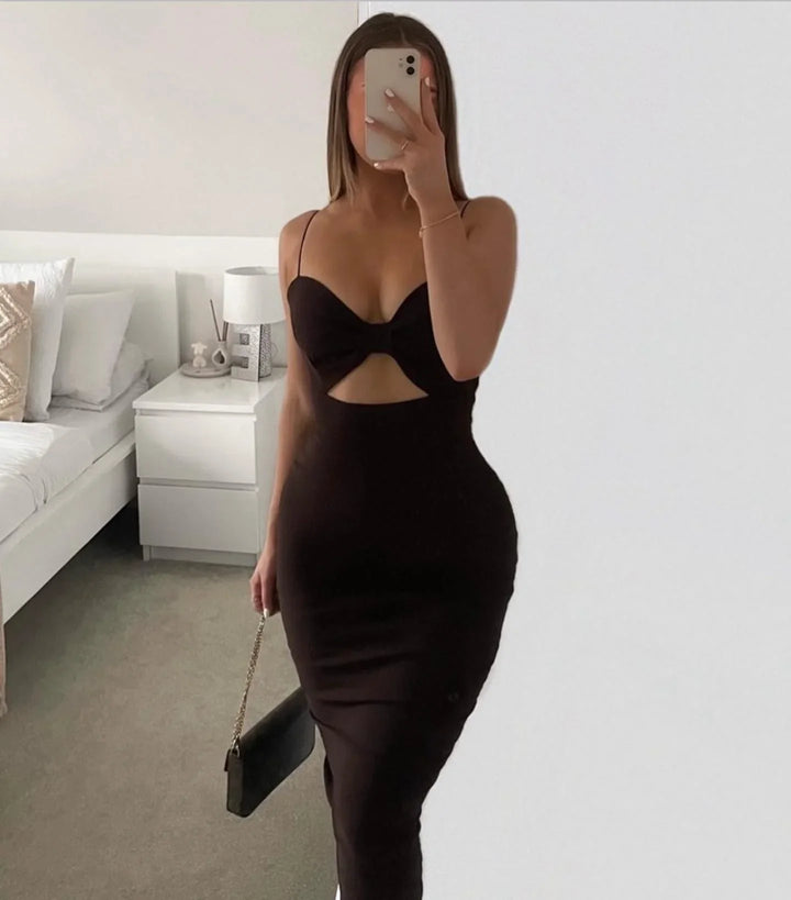Fitted Midi Dress with Shaping Fabric and Cutout Design - Nili