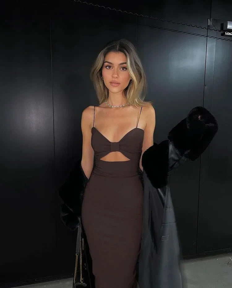 Fitted Midi Dress with Shaping Fabric and Cutout Design - Nili