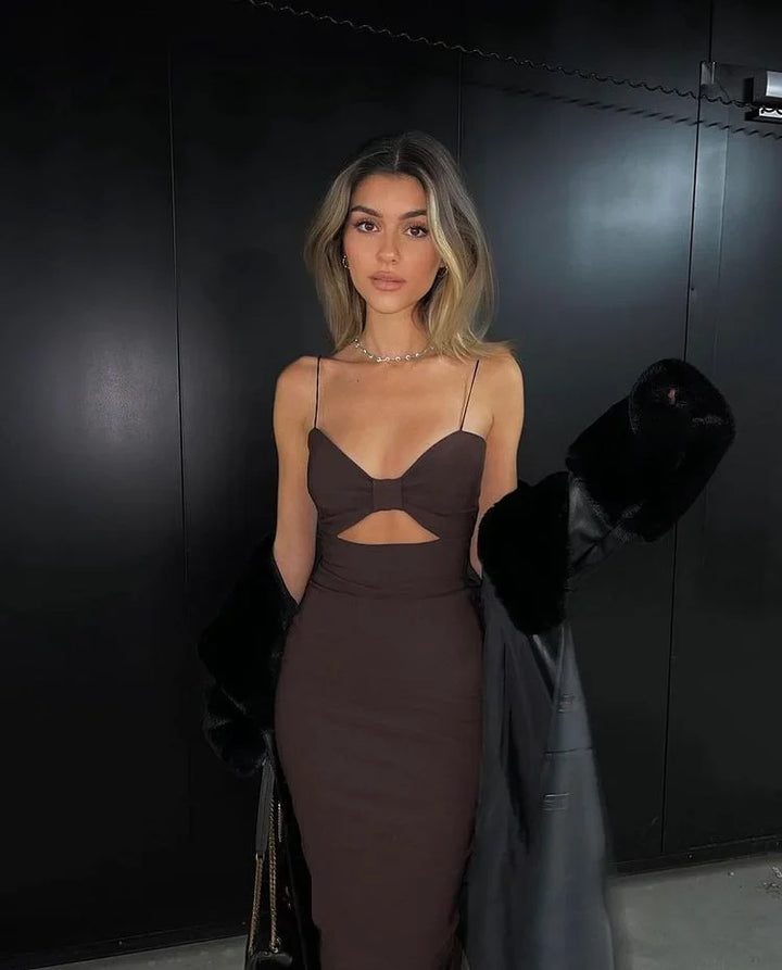 Fitted Midi Dress with Shaping Fabric and Cutout Design - Nili