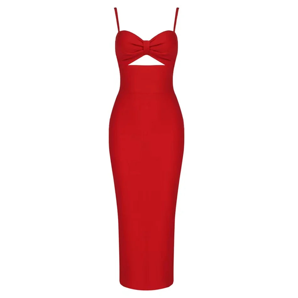 Fitted Midi Dress with Shaping Fabric and Cutout Design - Nili