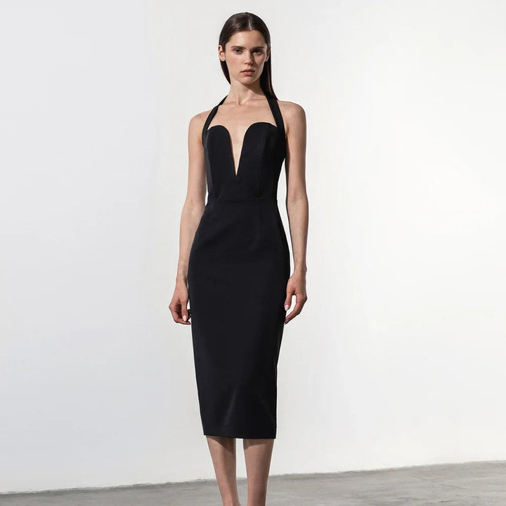 Fitted Midi Dress with Open Back - Morin
