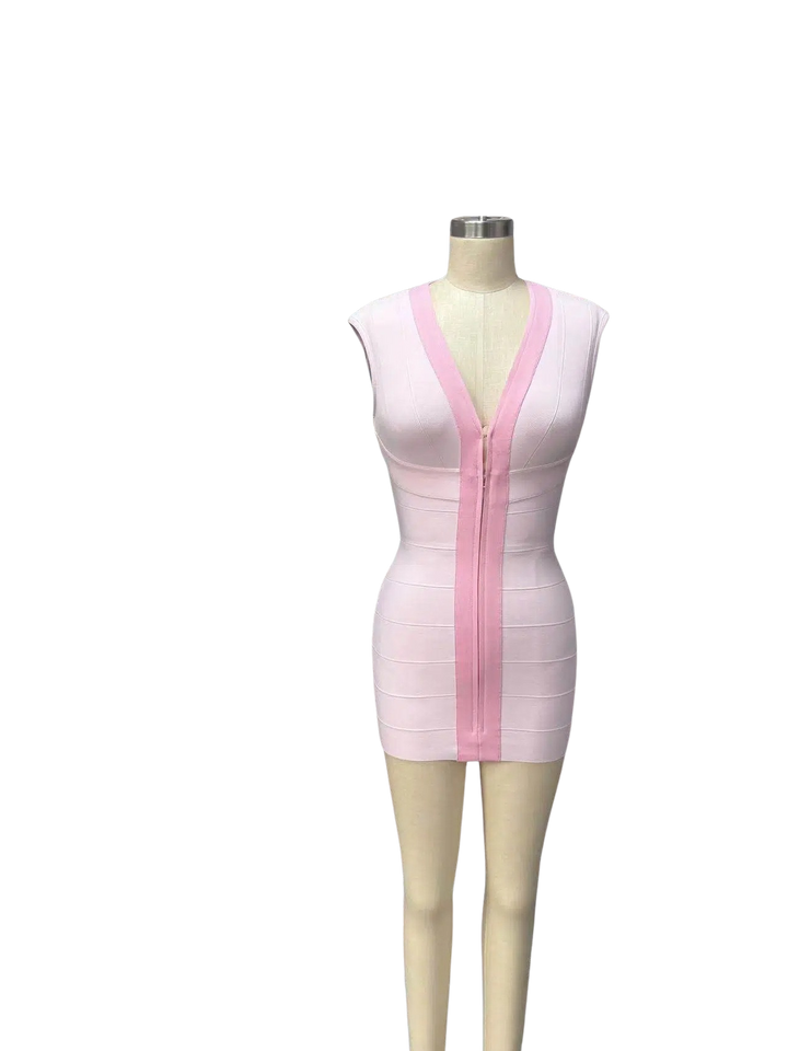 Larissa - Mini dress in shiny shaping fabric with a zipper and buckle closure