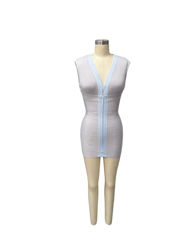 Larissa - Mini dress in shiny shaping fabric with a zipper and buckle closure