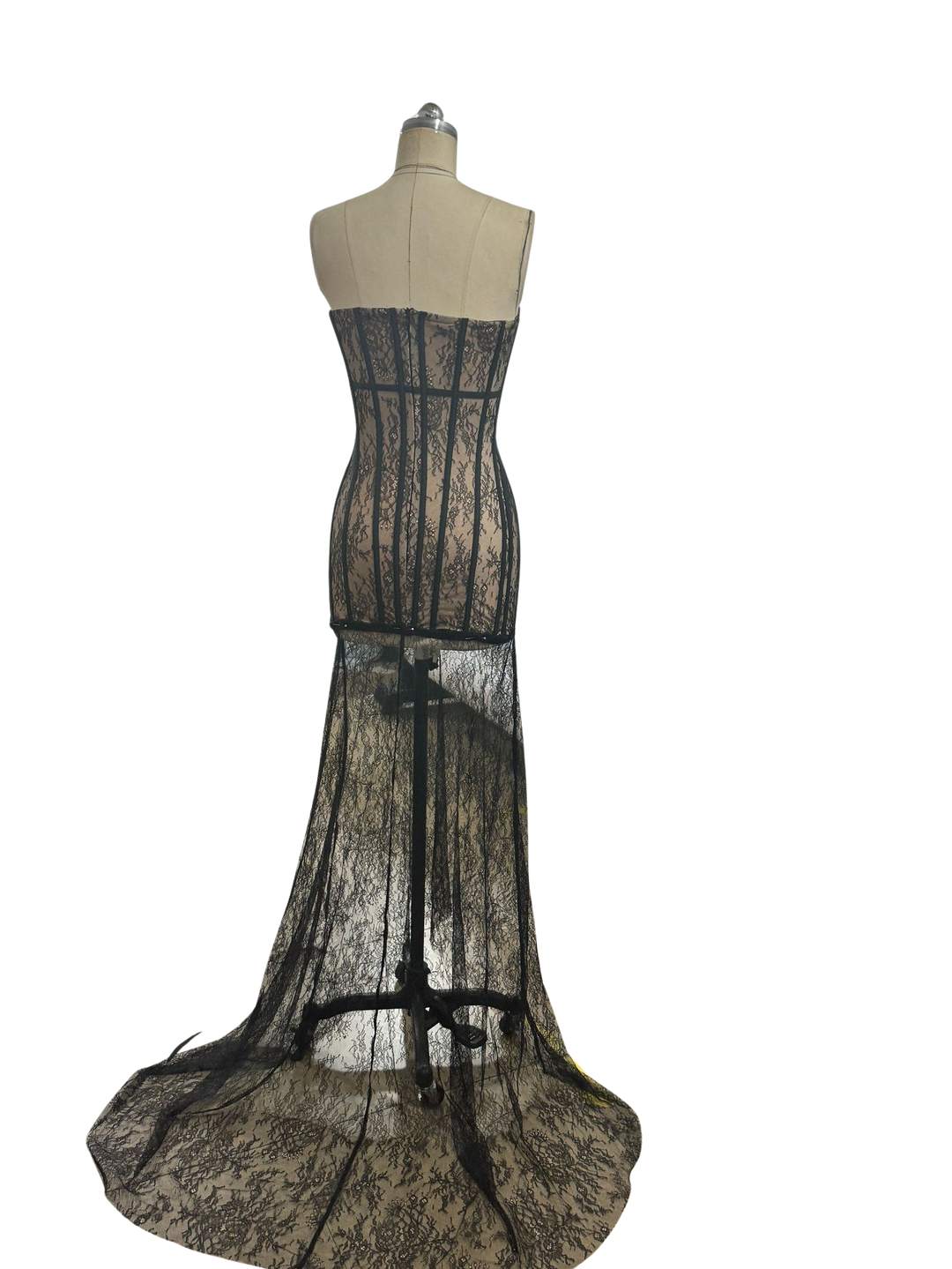 Strapless Mini Lace Dress with Corset Design and Detachable Lace Skirt - DELLA