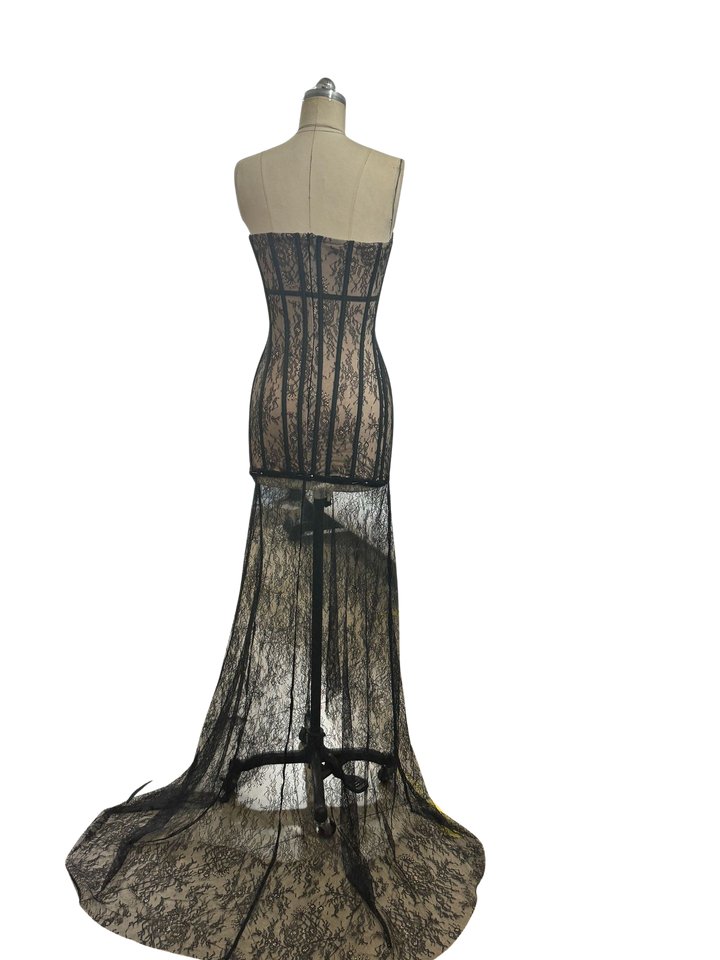 Strapless Mini Lace Dress with Corset Design and Detachable Lace Skirt - DELLA