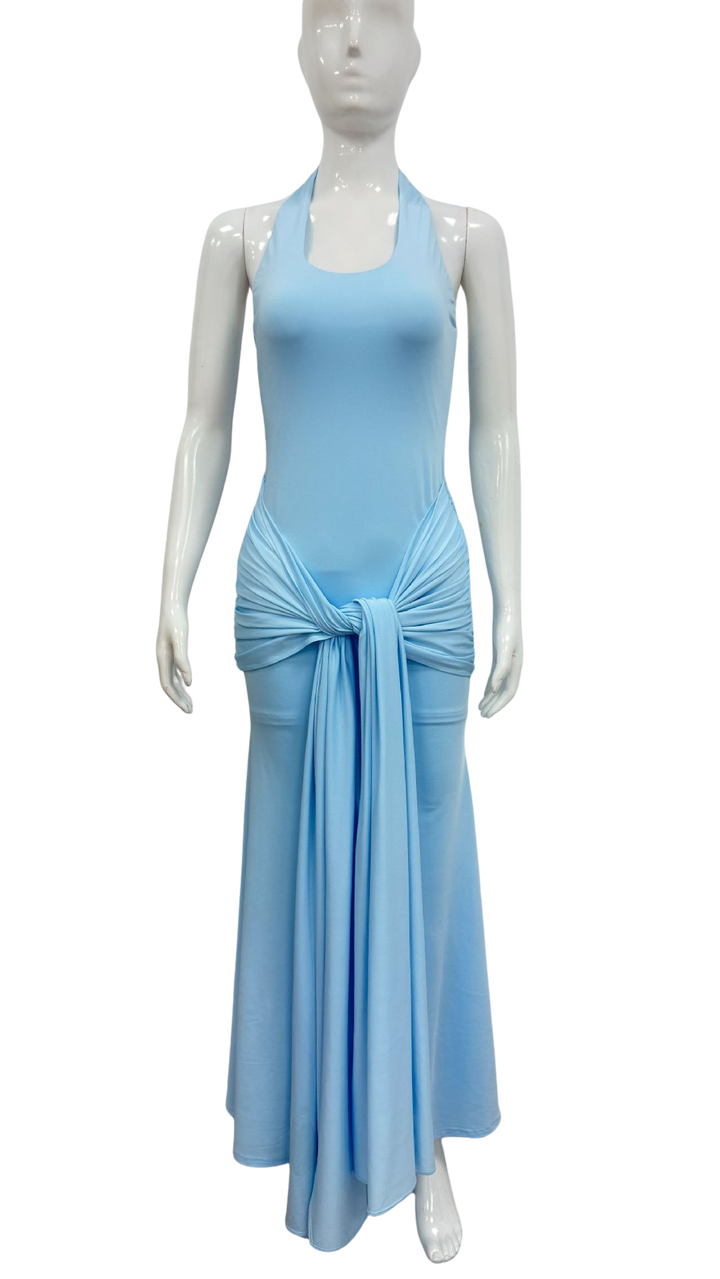 Maxi Dress with Tie at Open Back and Tie Design - Lillian