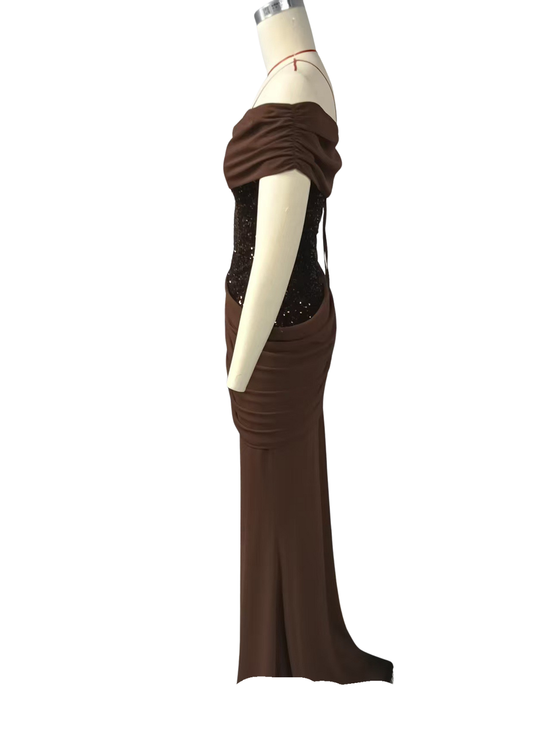 One-Shoulder Maxi Dress with Pleats, Sequins, and Back Tie for Waist Fitting - Sydney