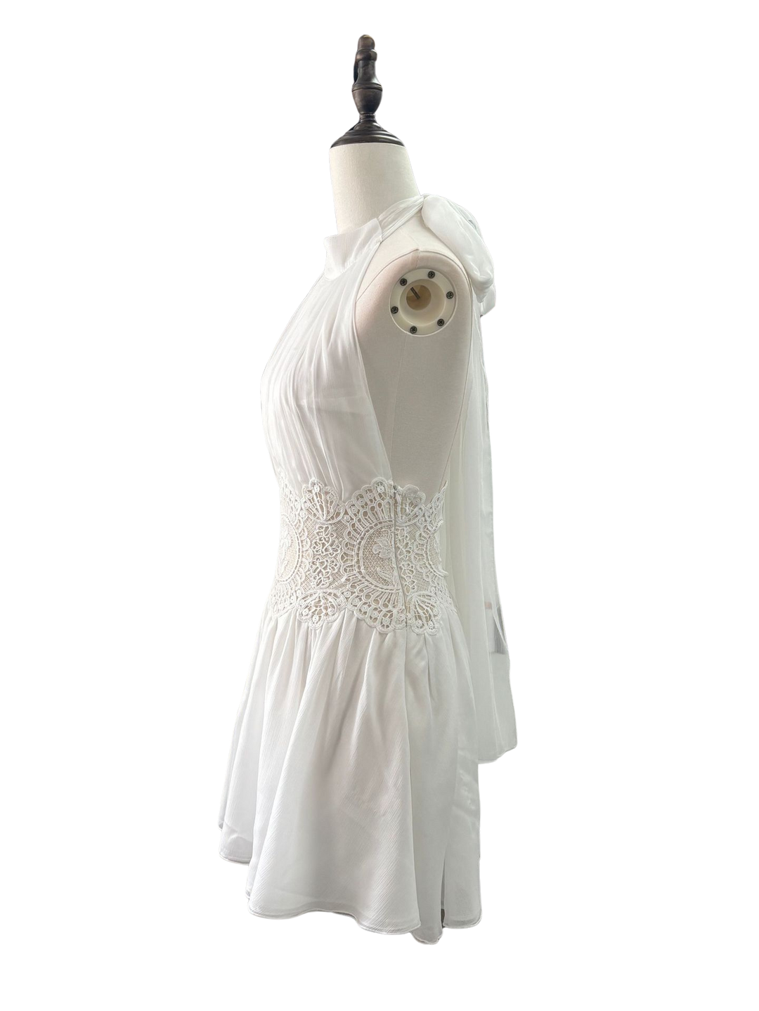 Opera - Ruffled chiffon mini dress with a halter tie, open back, and embroidered design