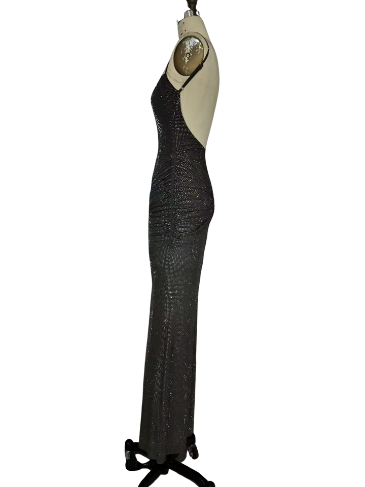 Fitted maxi dress with sparkling sequins and ruching - DIAN