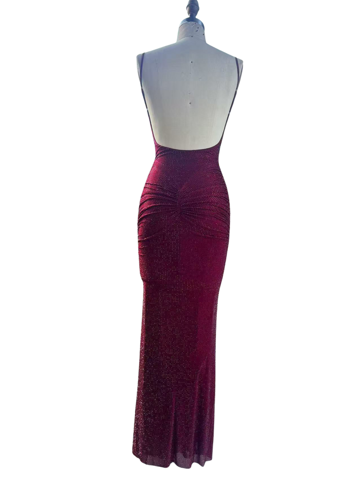 Fitted maxi dress with sparkling sequins and ruching - DIAN