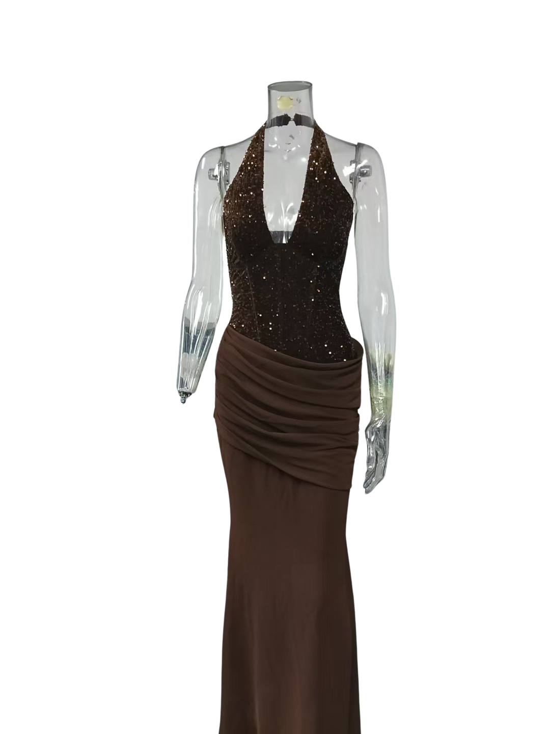 Maxi Dress with Sequin Design, Closure at Exposed Back, and Back Tie for Waist Fitting - Liana